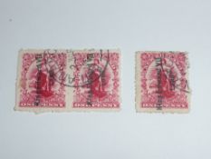 NEW ZEALAND/KING EDWARD VII LAND OPTD VALUES IN PAIR AND SINGLE FINE USED Card with trio of