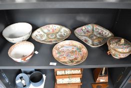 A selection of 19th century Chinese Famille Rose hand painted ceramics, to include fruit bowl,