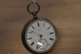 A Rhodes Kendal Victorian silver key wound open face pocket watch, the white dial with Roman