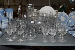 A pair of stemmed glasses having etched mark to face reading, 'Glasson Dock 1787 - 1987 Bi -