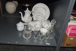A Thomas Webb cut crystal decanter set, ( 8 ), sold together with a Mayfair fine bone China tea