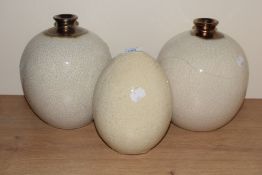 Two contemporary crackle glazed Globular vases with bronze tinted necks, h22cm, sold together with a