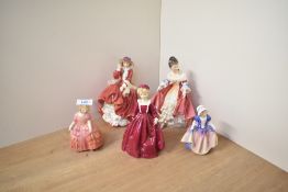 A Royal Worcester porcelain figurine 'Grandmother's Dress' number 3081 sold together with five Royal