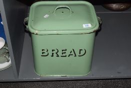 A large green enamel bread bin, h33cm