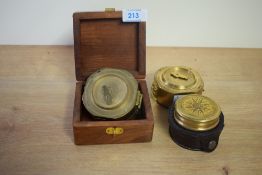A pair of 20th century Stanley London brass natural sine compasses, sold together with another brass