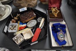 A silver Blackburn Butchers Association President medal, on a blue ribbon, along with small