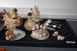 A set of 6 seashell lobster forks, sold together with a seashell concert, seashell ship ect, (