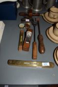 A group of various carpentry tools, to include a Hockley Abbey spirit level, a W.Marples & Sons