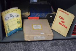 A large box of musical scores include The Boy Friend - A new musical comedy of the 1940's, sold