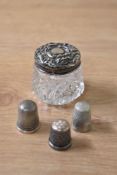 An early 20th century cut crystal dressing table box having silverplated lid, h4.5cm, sold