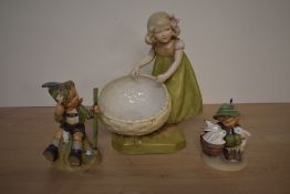 Royal Dux figurine of a young girl with basket, triangular tab to base number 2251 sold together