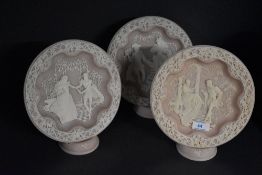 Three vintage collector plates, cast depicting Shakespearean Lovers scene, Hamlet and Ophelia and