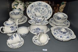 A J & G Meakin tea service in Blue Nordic pattern, decorated with blue foliage on a white ground, to