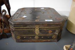 An Indian wood and brass spice box, the interior having 5 separate lidded compartments, the exterior