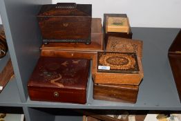 A collection of various 19th and early 20th century jewellery boxes, to include an olive wood