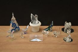 An assortment of Swarovski animal studies including Elephant, Dragon-fly and Daschund, ten in