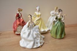 A group of five Royal Doulton bone china figurines comprising 'My Love' HN 2339, 'Top O the Hill' HN