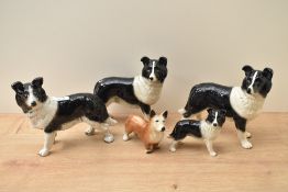 A group of five unmarked porcelain dog studies comprising four Border Collie Sheppdogs and a