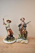 Two large Capodimonte figures depicting a fisherman and hunter, both stamped on the backside