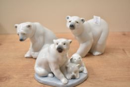 Three Lladro porcelain polar bear studies comprising numbers 5434, 1207 and 1209, largest