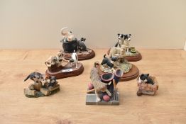 Seven Border Fine Arts animal groups comprising 'Olly & Ginny' number A6510, 'Trouble' number A5907,
