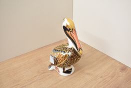 Royal Crown Derby fine bone china Brown Pelican paperweight with Imari style decoration, having a