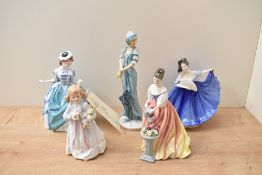 Four Royal Doulton figurines comprising 'Alexandra' HN 3286 modelled by Douglas V Tootle, 'Elaine'
