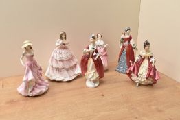 A group of six Royal Doulton bone china figurines comprising 'Masquerade' HN 2259, 'Kate' year