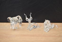 Three Swarovski Crystal SCS Collection 'Inspiration Africa' 1994 series studies comprising lion,