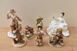 A Royal Doulton bone china figurine 'My Love' HN 2339 sold together with five Goebel porcelain