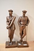 Two Austin Sculpture copper effect golfing figures/figurines, both measure 40cm tall with stamps
