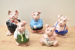 A complete set of five vintage Wade porcelain Natwest money banks comprising 'Maxwell', 'Woody', '