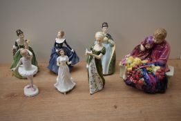 A group of seven Royal Doulton bone china figurines comprising 'Fluer' HN 2368, 'Sentiment's
