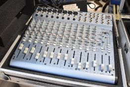 An Alesis Multimix 16 USB mixer, in fitted Thomann flight case, with later power supply, powers up