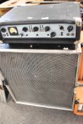 An Ashdown ABM-300 EVO II 300 watt bass amp head and 4 x 10 speaker cabinet in flight case with 4