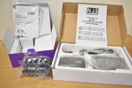 An NJS VHF radio headest microphone and an On Stage 4 channel headphone amp
