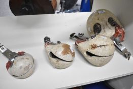A set of four vintage temple blocks , possibly Ludwig/Leedy, of skull/fish form, with mounts From