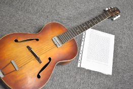 A vintage Framus/Selmer Triumph archtop acoustic guitar (1950s) fitted with Hofner pickup (