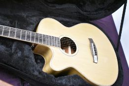 An as new Tanglewood electro acoustic guitar, model DBT SFCE PW (left handed) , with fitted