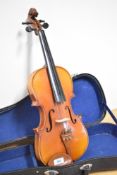 A traditional violin, stamped Skylark, in fitted hard case (no bow)