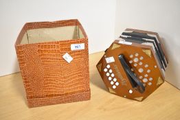 A Voigtlander button accordion , with original reptile skin effect card box