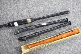 Three recorders, and a bagpipe chanter