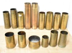 A pair of World War One French brass Trench Art shell cases, hand-engraved with wriggle work designs