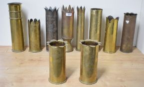 A pair of World War I German Trench Art shell cases dated 1917, each finely engraved Souvenir of the