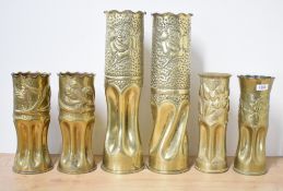 Two pairs of World War Two British Trench Art shell cases, one pair 28cm and one pair 45cm, together