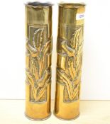 A pair of fine and attractive World War I French 75DEC brass Trench Art shell cases, having slightly