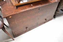 A 19th Century stained pine bedding box, width approx. 112cm , having drawer to base