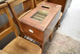 A vintage wooden shop cash till, labelled for Gledhills, approx. 54 x 29 x 24cm