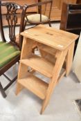 A set of handmade elm library steps, height approx. 71cm