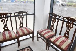 A set of four Georgian mahogany Chippendale style dining chairs having later Biedermeir stripe style